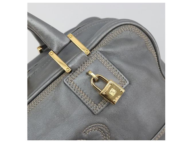LOEWE Amazona 28 Handtasche Leder Silber Gold Authentisch 193132V Golden - Ansicht 18