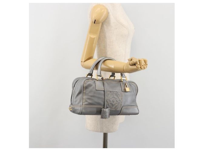 LOEWE Amazona 28 Handtasche Leder Silber Gold Authentisch 193132V Golden - Ansicht 25