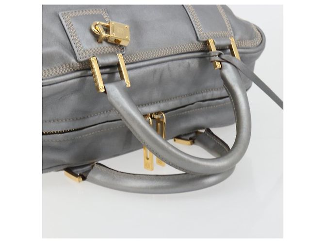 LOEWE Amazona 28 Handtasche Leder Silber Gold Authentisch 193132V Golden - Ansicht 7
