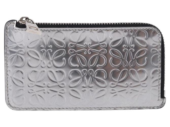 LOEWE Anagram Card Case Leather Silver Auth 191158A Silvery - view 13
