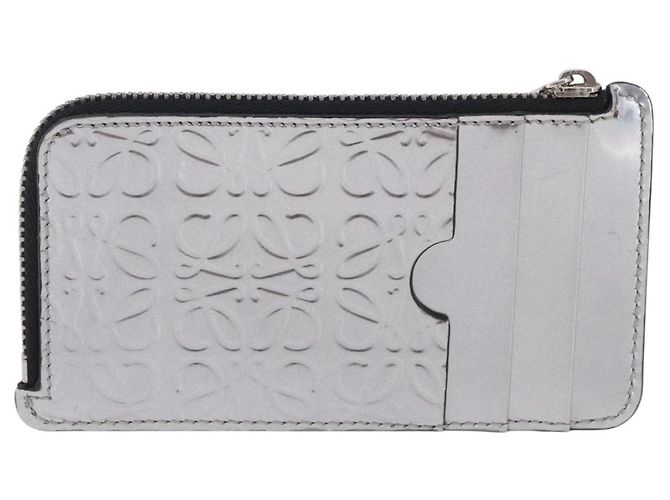 LOEWE Anagram Card Case Leather Silver Auth 191158A Silvery - view 2