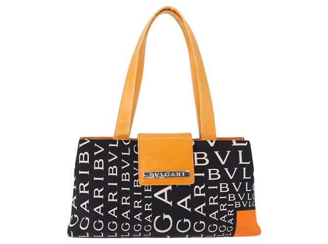 Bulgari Borsa Tote BVLGARI Logo Mania Nylon Nero Arancione Auth BA14208 - vista 13