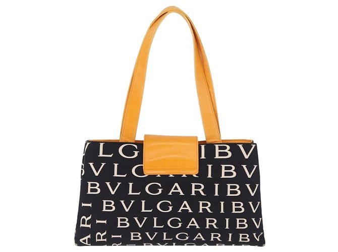 Bulgari Borsa Tote BVLGARI Logo Mania Nylon Nero Arancione Auth BA14208 - vista 2