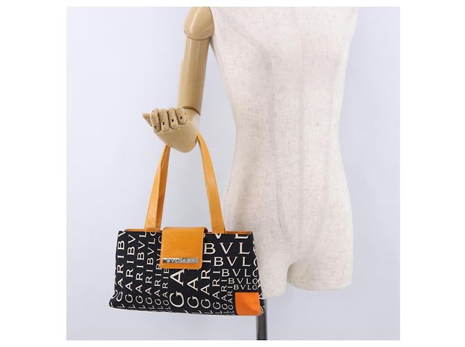 Bulgari Borsa Tote BVLGARI Logo Mania Nylon Nero Arancione Auth BA14208 - vista 26