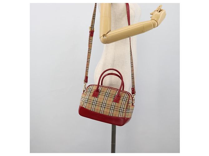 Borsa a mano BURBERRY Nova Check in tela 2way Beige Red Auth ep15355A Rosso - vista 21