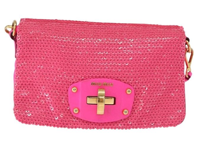 Borsa a Spalla Miu Miu in Pelle e Sequins Oro Rosa Auth am12035V D'oro - vista 13