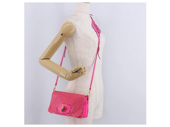 Borsa a Spalla Miu Miu in Pelle e Sequins Oro Rosa Auth am12035V D'oro - vista 32
