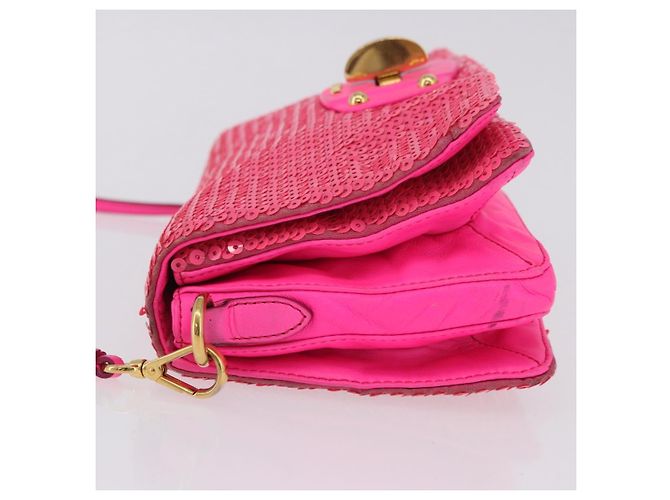 Borsa a Spalla Miu Miu in Pelle e Sequins Oro Rosa Auth am12035V D'oro - vista 5