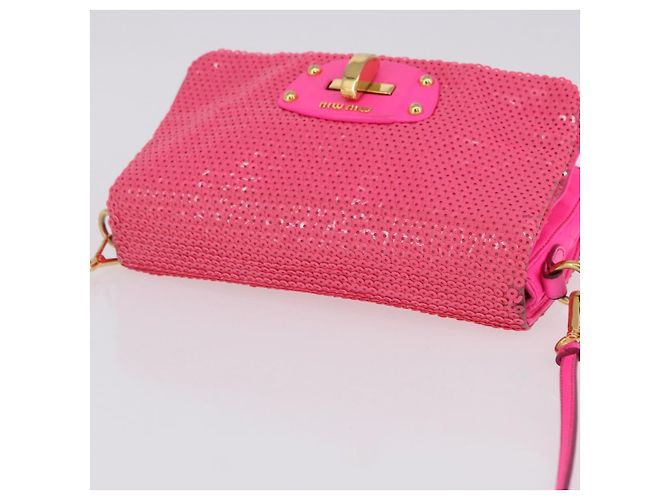 Borsa a Spalla Miu Miu in Pelle e Sequins Oro Rosa Auth am12035V D'oro - vista 8