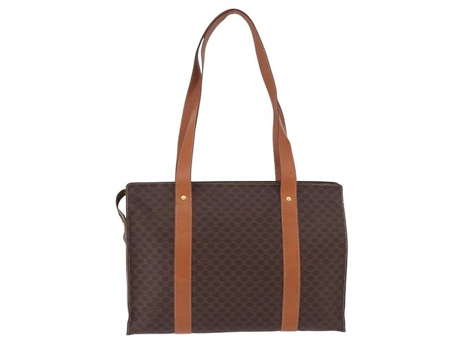 Céline Borsa Tote CELINE Macadam Canvas PVC Marrone Oro Auth am12199A D'oro - vista 2