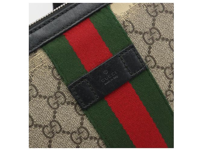 Borsa a tracolla GUCCI GG Supreme Web Sherry Line Beige Argento 337111 Auth 192620 - vista 18