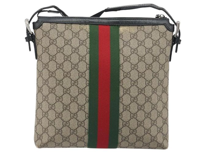 Borsa a tracolla GUCCI GG Supreme Web Sherry Line Beige Argento 337111 Auth 192620 - vista 2