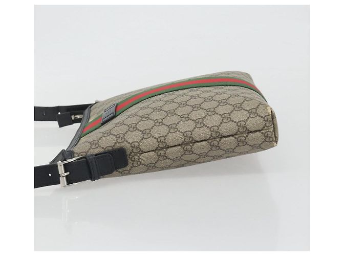 Borsa a tracolla GUCCI GG Supreme Web Sherry Line Beige Argento 337111 Auth 192620 - vista 4