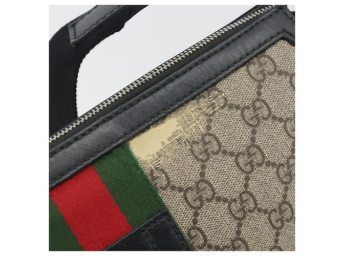 Borsa a tracolla GUCCI GG Supreme Web Sherry Line Beige Argento 337111 Auth 192620 - vista 9
