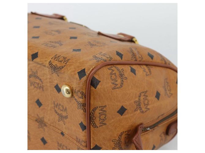 Bolsa Boston MCM Logogram Vicetos em PVC e couro marrom com detalhes dourados Auth 194565 - vista 10