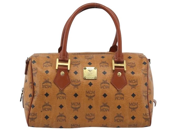 Bolsa Boston MCM Logogram Vicetos em PVC e couro marrom com detalhes dourados Auth 194565 - vista 13