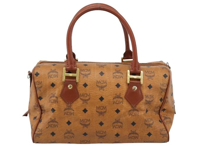 Bolsa Boston MCM Logogram Vicetos em PVC e couro marrom com detalhes dourados Auth 194565 - vista 2