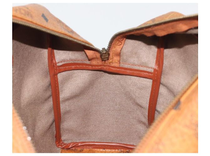 Borsa MCM Vicetos Logogram PVC Pelle Marrone Oro Auth bs36278 D'oro - vista 18