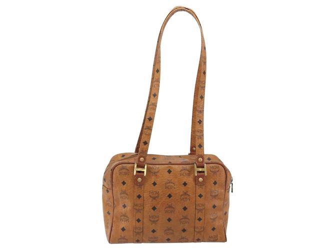 Borsa MCM Vicetos Logogram PVC Pelle Marrone Oro Auth bs36278 D'oro - vista 2