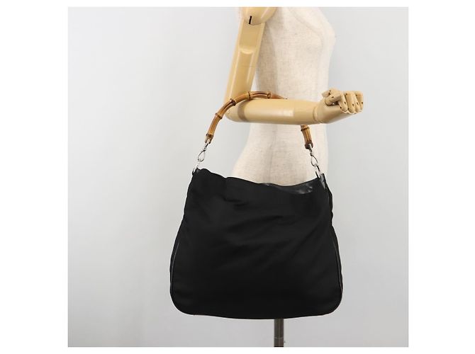 Borsa GUCCI Bamboo Nylon Nero Argento 001 1998 1577 Auth bs36284 - vista 21