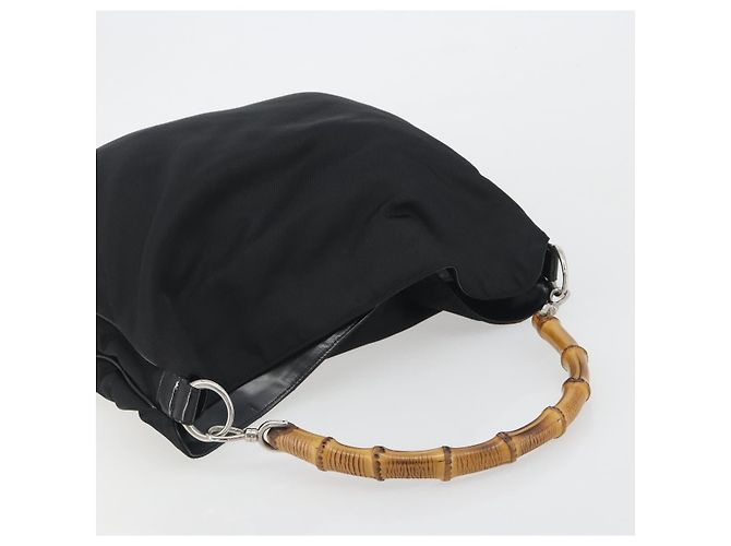 Borsa GUCCI Bamboo Nylon Nero Argento 001 1998 1577 Auth bs36284 - vista 6