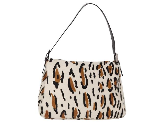 Borsa a tracolla FENDI Leopard Mamma Baguette Harako White Silver Auth yk20700SAM Argento Bianco - vista 2