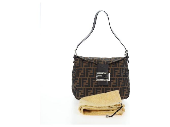 FENDI Zucca Canvas Mamma Baguette Borsa a tracolla Marrone Nero Auth 192220V - vista 12