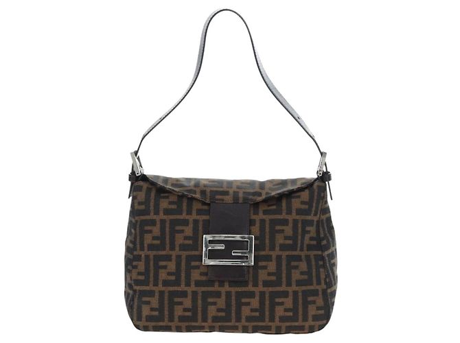 FENDI Zucca Canvas Mamma Baguette Borsa a tracolla Marrone Nero Auth 192220V - vista 13