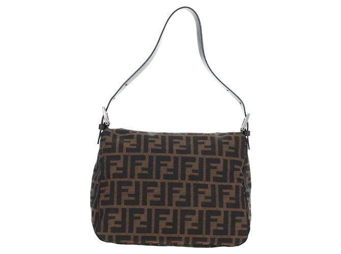 FENDI Zucca Canvas Mamma Baguette Borsa a tracolla Marrone Nero Auth 192220V - vista 2