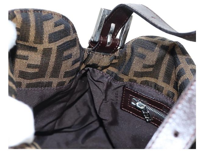 FENDI Zucca Canvas Mamma Baguette Borsa a tracolla Marrone Nero Auth 192220V - vista 22