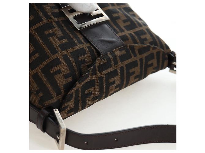 FENDI Zucca Canvas Mamma Baguette Borsa a tracolla Marrone Nero Auth 192220V - vista 6