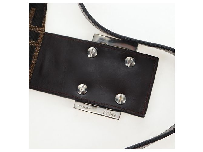 FENDI Zucca Canvas Mamma Baguette Borsa a tracolla Marrone Nero Auth 192220V - vista 9