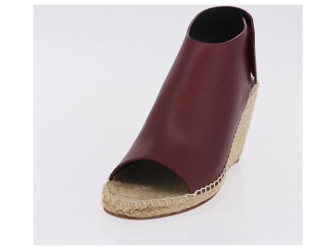 Céline Sandali CELINE in rafia con suola a zeppa EU37 Beige Bordeaux Auth ar14143M Bordò - vista 17