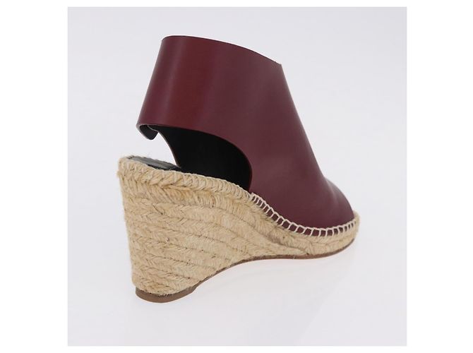 Céline Sandali CELINE in rafia con suola a zeppa EU37 Beige Bordeaux Auth ar14143M Bordò - vista 18