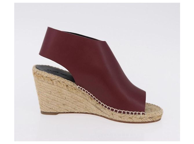 Céline Sandali CELINE in rafia con suola a zeppa EU37 Beige Bordeaux Auth ar14143M Bordò - vista 19