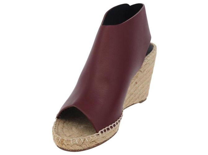 Céline Sandali CELINE in rafia con suola a zeppa EU37 Beige Bordeaux Auth ar14143M Bordò - vista 2