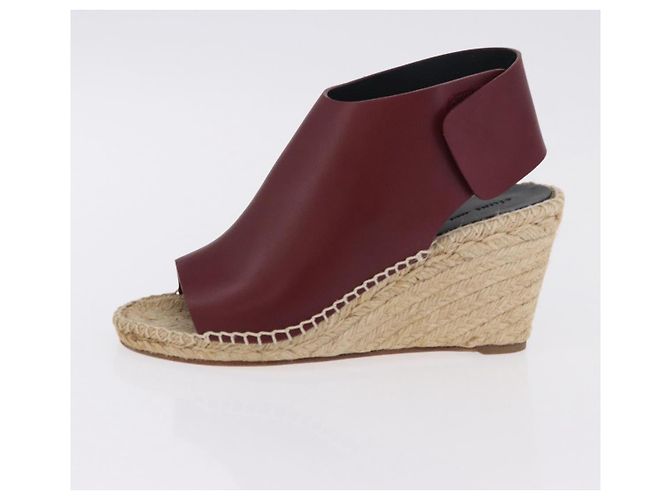 Céline Sandali CELINE in rafia con suola a zeppa EU37 Beige Bordeaux Auth ar14143M Bordò - vista 20