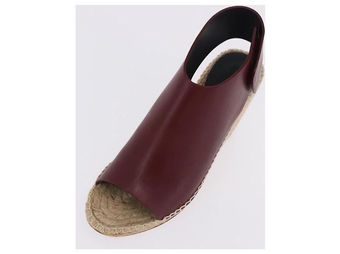 Céline Sandali CELINE in rafia con suola a zeppa EU37 Beige Bordeaux Auth ar14143M Bordò - vista 21