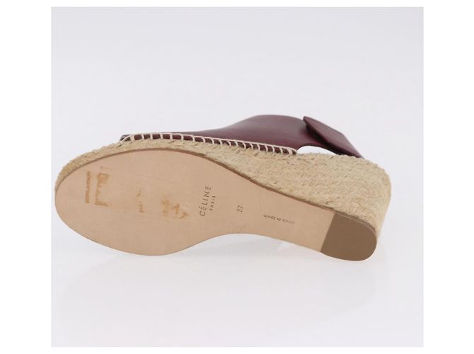 Céline Sandali CELINE in rafia con suola a zeppa EU37 Beige Bordeaux Auth ar14143M Bordò - vista 22