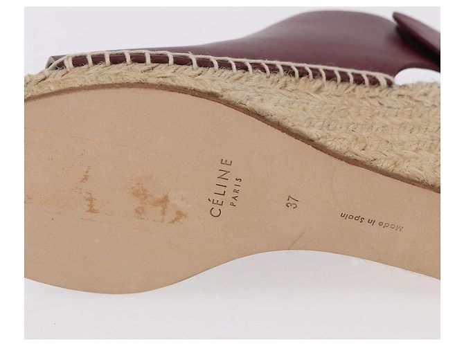 Céline Sandali CELINE in rafia con suola a zeppa EU37 Beige Bordeaux Auth ar14143M Bordò - vista 24