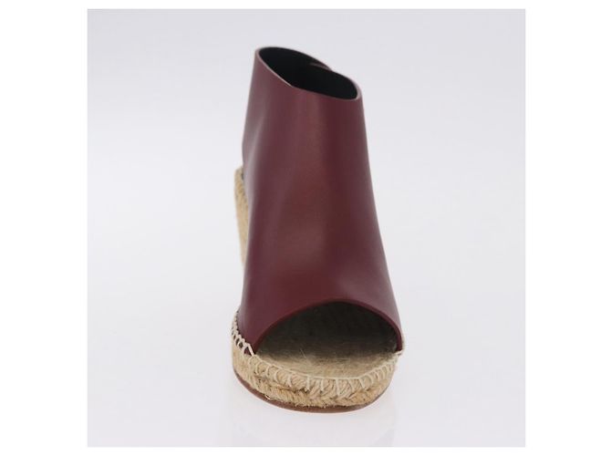 Céline Sandali CELINE in rafia con suola a zeppa EU37 Beige Bordeaux Auth ar14143M Bordò - vista 26