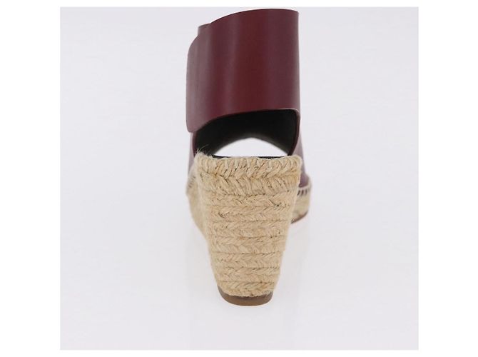 Céline Sandali CELINE in rafia con suola a zeppa EU37 Beige Bordeaux Auth ar14143M Bordò - vista 27