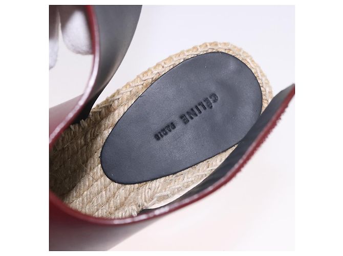 Céline Sandali CELINE in rafia con suola a zeppa EU37 Beige Bordeaux Auth ar14143M Bordò - vista 29