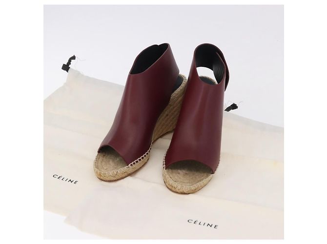 Céline Sandali CELINE in rafia con suola a zeppa EU37 Beige Bordeaux Auth ar14143M Bordò - vista 32