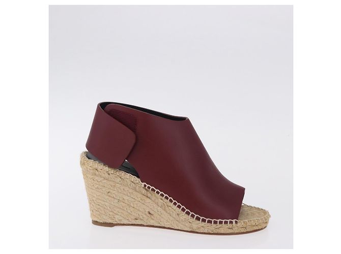 Céline Sandali CELINE in rafia con suola a zeppa EU37 Beige Bordeaux Auth ar14143M Bordò - vista 4