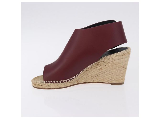 Céline Sandali CELINE in rafia con suola a zeppa EU37 Beige Bordeaux Auth ar14143M Bordò - vista 5