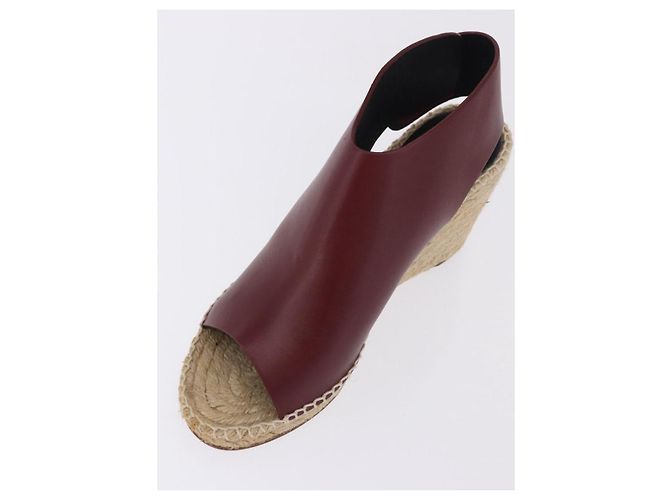 Céline Sandali CELINE in rafia con suola a zeppa EU37 Beige Bordeaux Auth ar14143M Bordò - vista 6