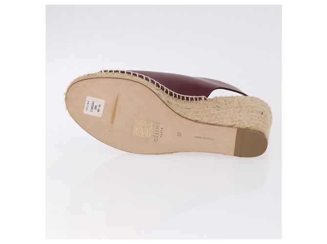 Céline Sandali CELINE in rafia con suola a zeppa EU37 Beige Bordeaux Auth ar14143M Bordò - vista 7