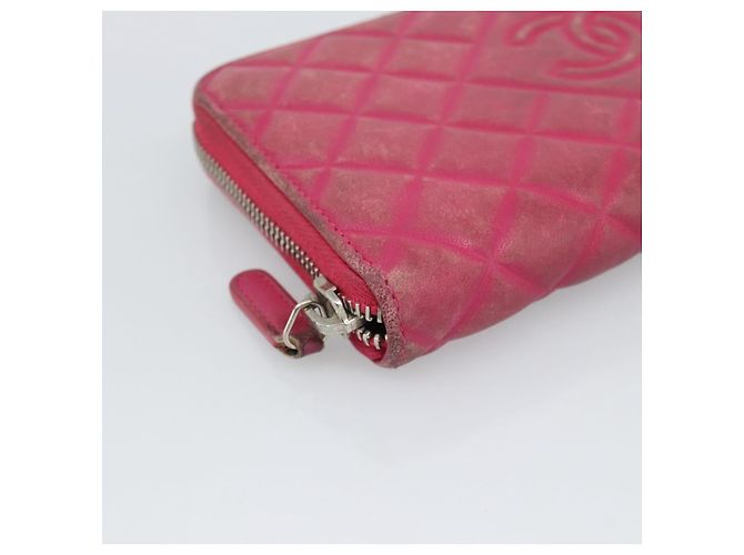 CHANEL Matelassé Long Wallet Lammfell Rosa Silber CC Auth 193166 Pink - Ansicht 14