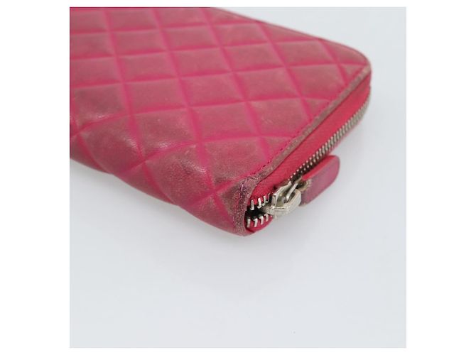 CHANEL Matelassé Long Wallet Lammfell Rosa Silber CC Auth 193166 Pink - Ansicht 15
